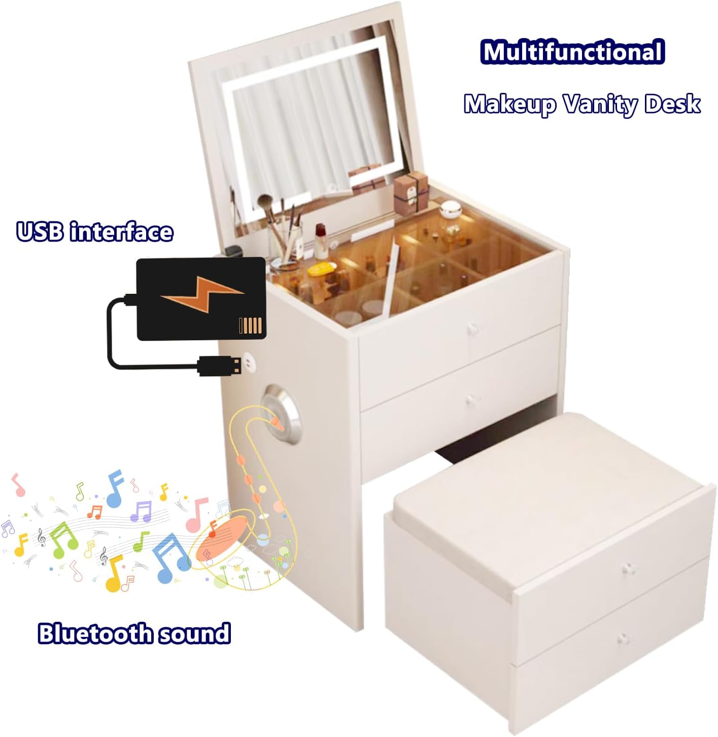 Integrated mini vanity with mirror, no installation required.