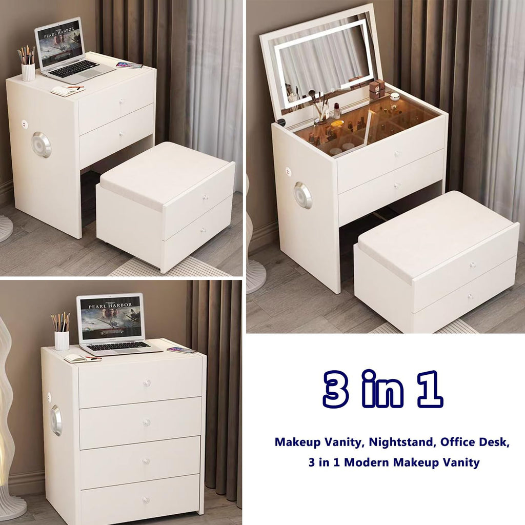 Integrated mini vanity with mirror, no installation required.