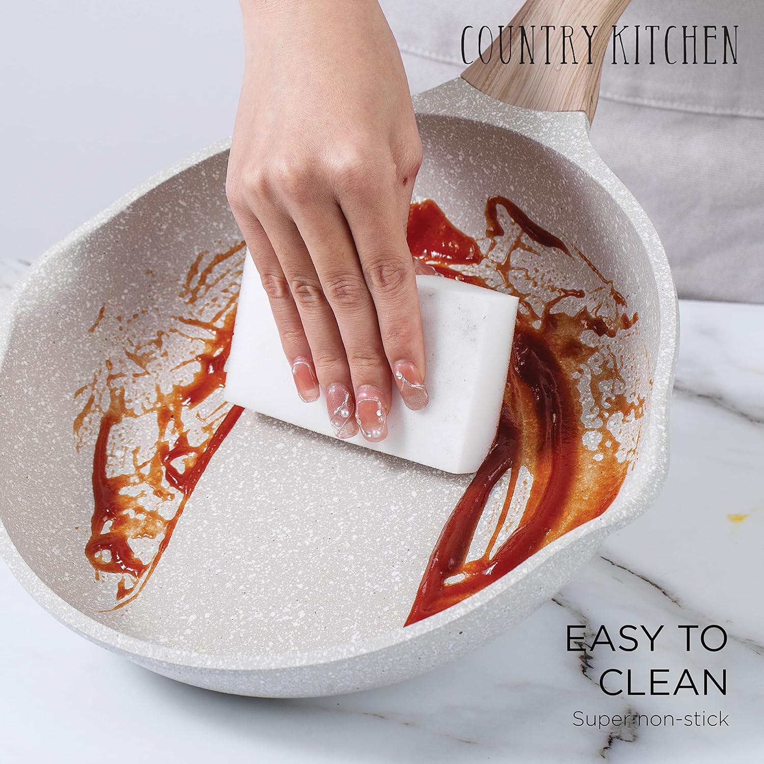 Country Kitchen Non-Stick Cast Aluminum Cookware Set - Durable Kitchen Cookware for Everyday Cooking, Cream, 13 Pc.