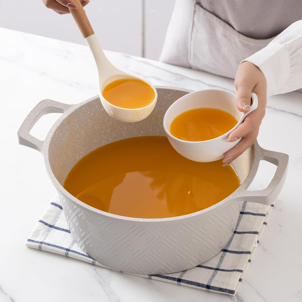 Country Kitchen Non-Stick Cast Aluminum Cookware Set - Durable Kitchen Cookware for Everyday Cooking, Cream, 13 Pc.