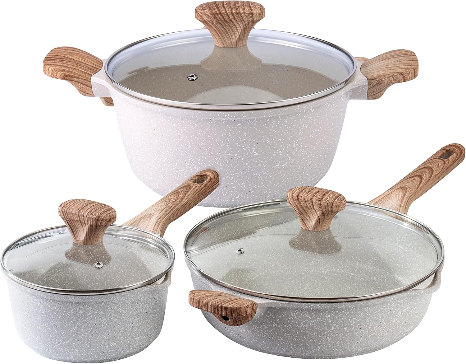 Country Kitchen Non-Stick Cast Aluminum Cookware Set - Durable Kitchen Cookware for Everyday Cooking, Cream, 13 Pc.