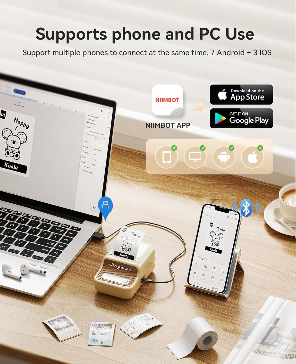 NIIMBOT B21 Pro Portable Label Printer (Includes 6 rolls of different label paper + 6 magnetic acrylic photo frames)