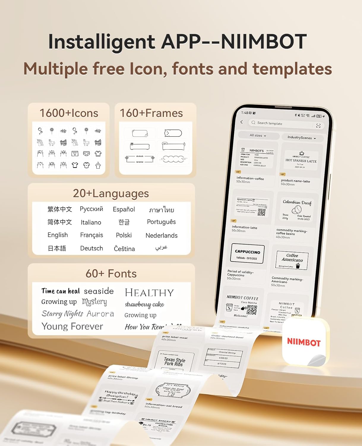NIIMBOT B21 Pro Portable Label Printer (Includes 6 rolls of different label paper + 6 magnetic acrylic photo frames)