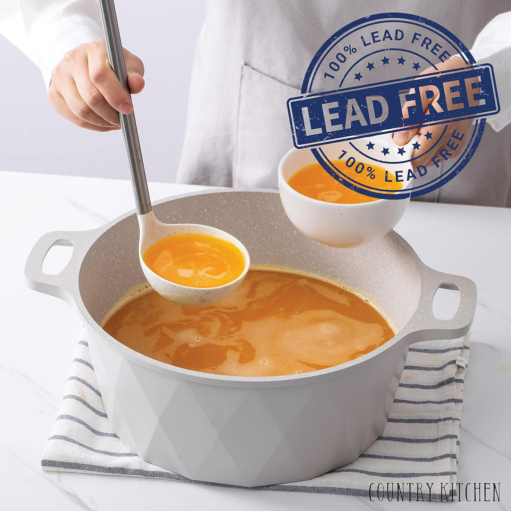 Country Kitchen Non-Stick Cast Aluminum Cookware Set - Durable Kitchen Cookware for Everyday Cooking, Cream, 13 Pc.