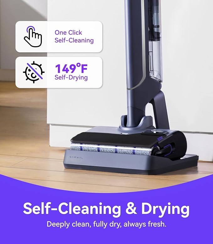 Cordless vacuum mop with self-cleaning function, wet and dry vacuum cleaner.