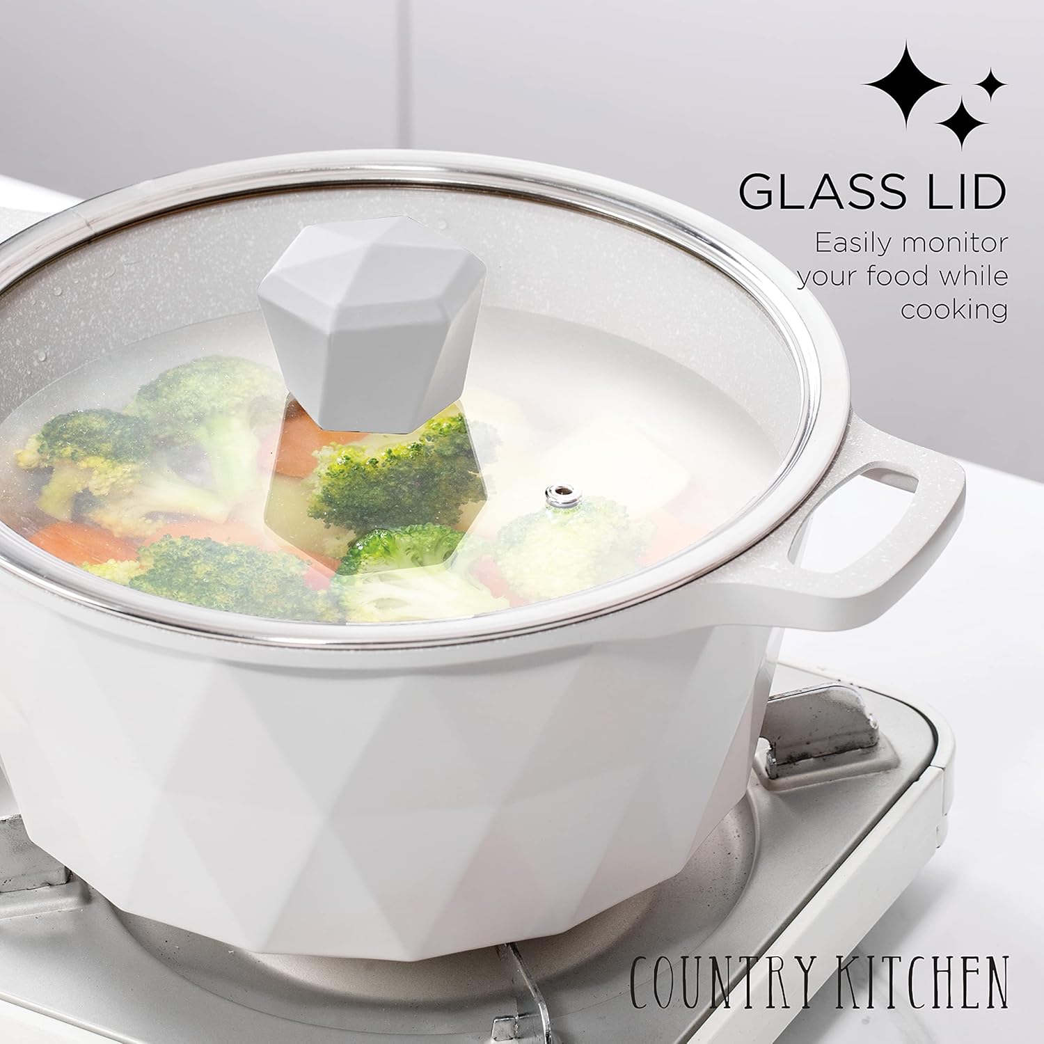 Country Kitchen Non-Stick Cast Aluminum Cookware Set - Durable Kitchen Cookware for Everyday Cooking, Cream, 13 Pc.