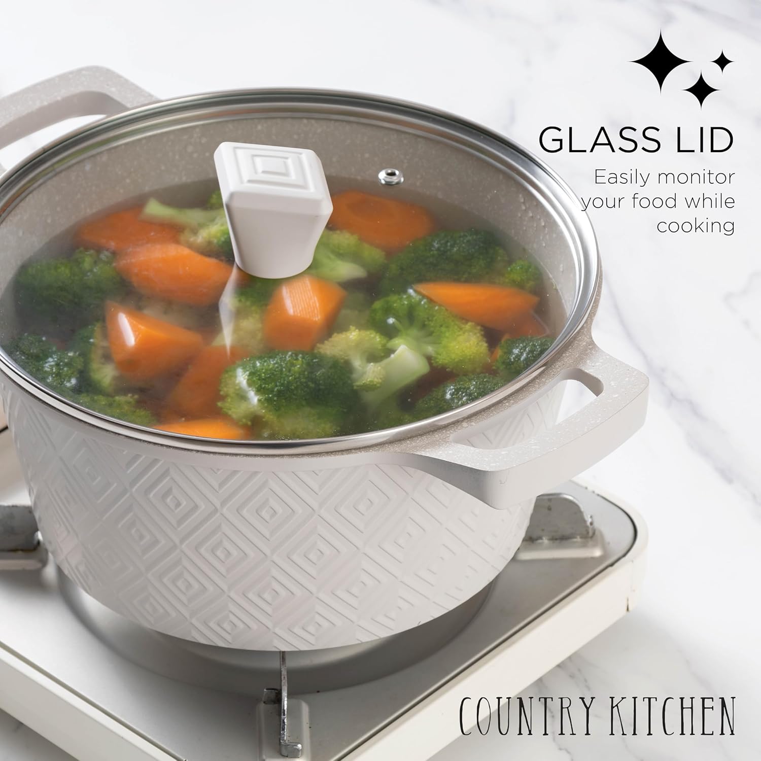 Country Kitchen Non-Stick Cast Aluminum Cookware Set - Durable Kitchen Cookware for Everyday Cooking, Cream, 13 Pc.