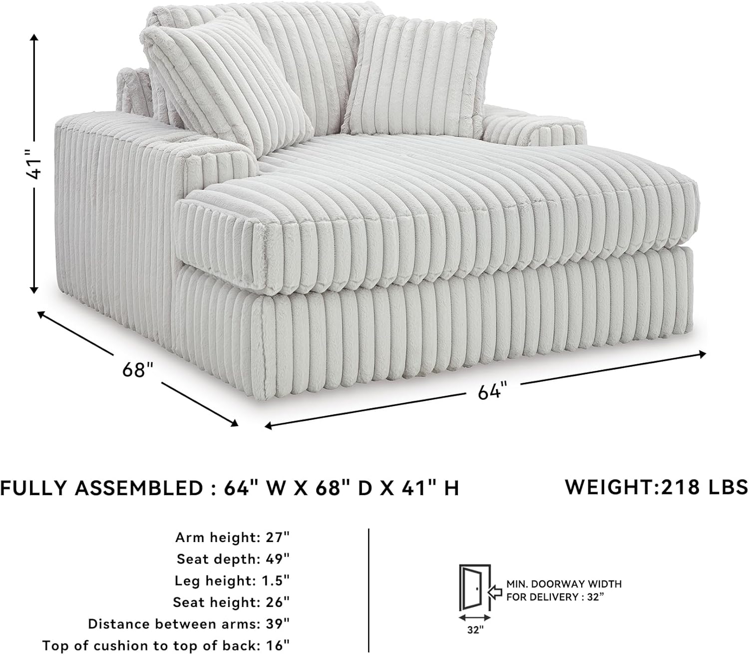 Oversized Recliner, 64 inches wide x 68 inches deep x 41 inches high