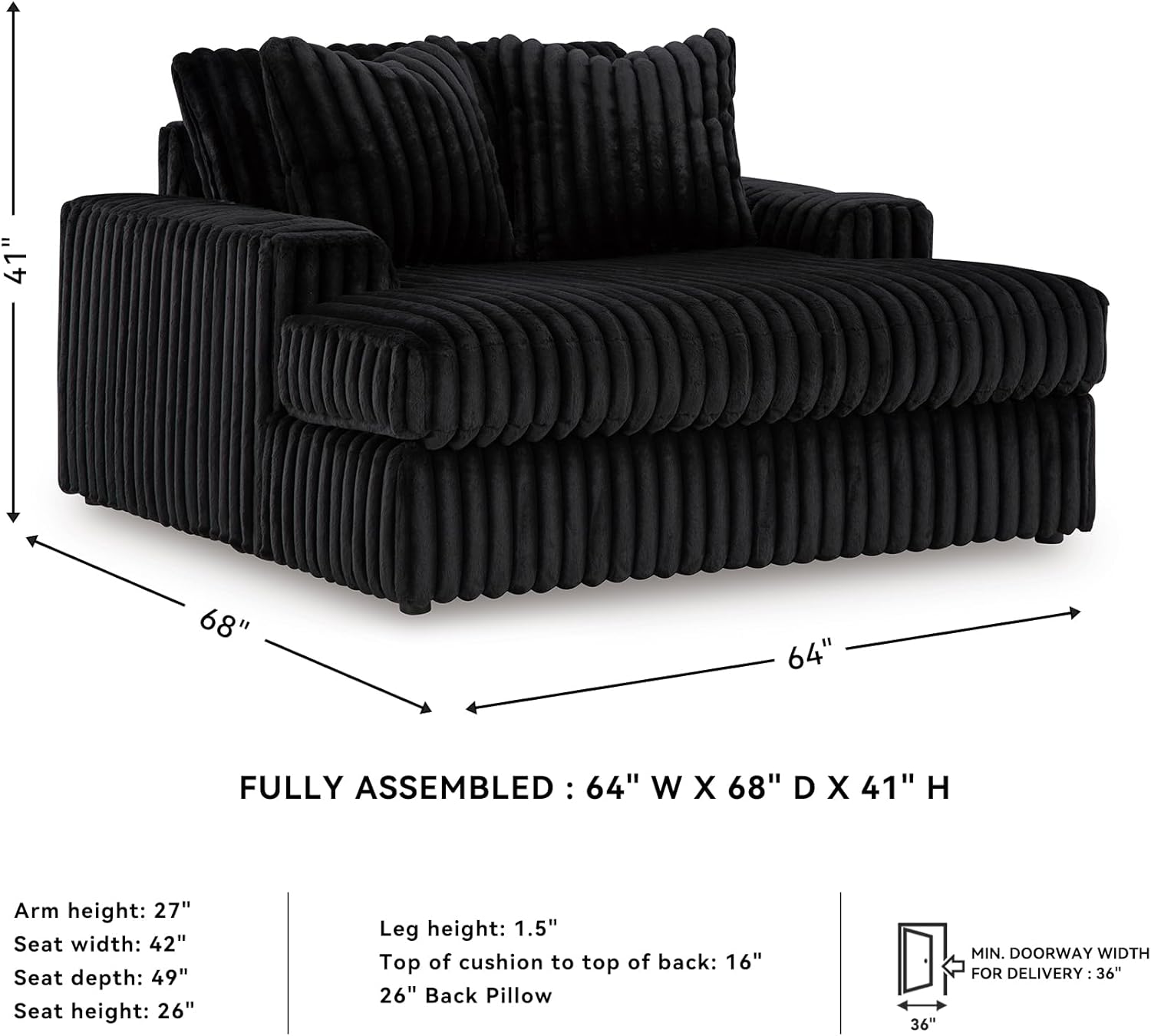 Oversized Recliner, 64 inches wide x 68 inches deep x 41 inches high