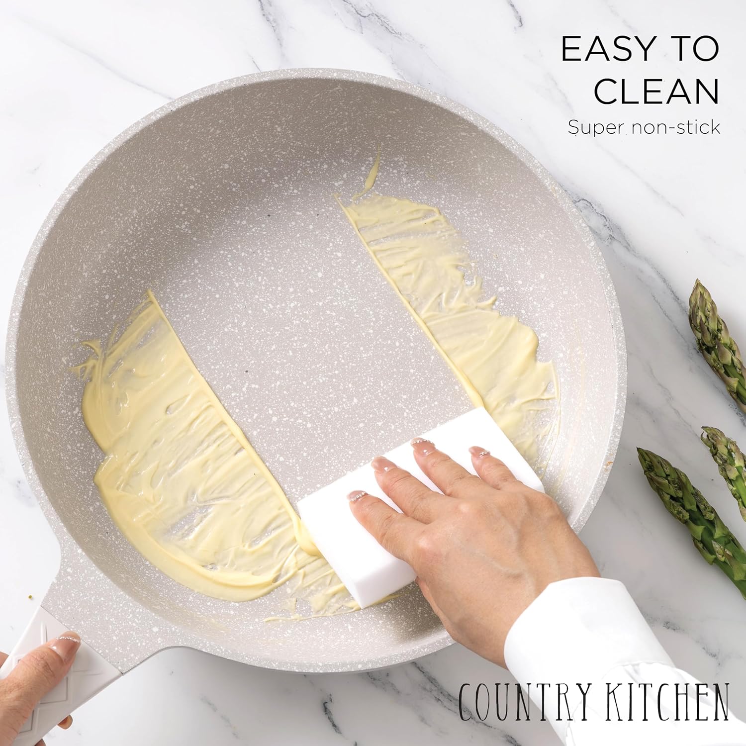 Country Kitchen Non-Stick Cast Aluminum Cookware Set - Durable Kitchen Cookware for Everyday Cooking, Cream, 13 Pc.