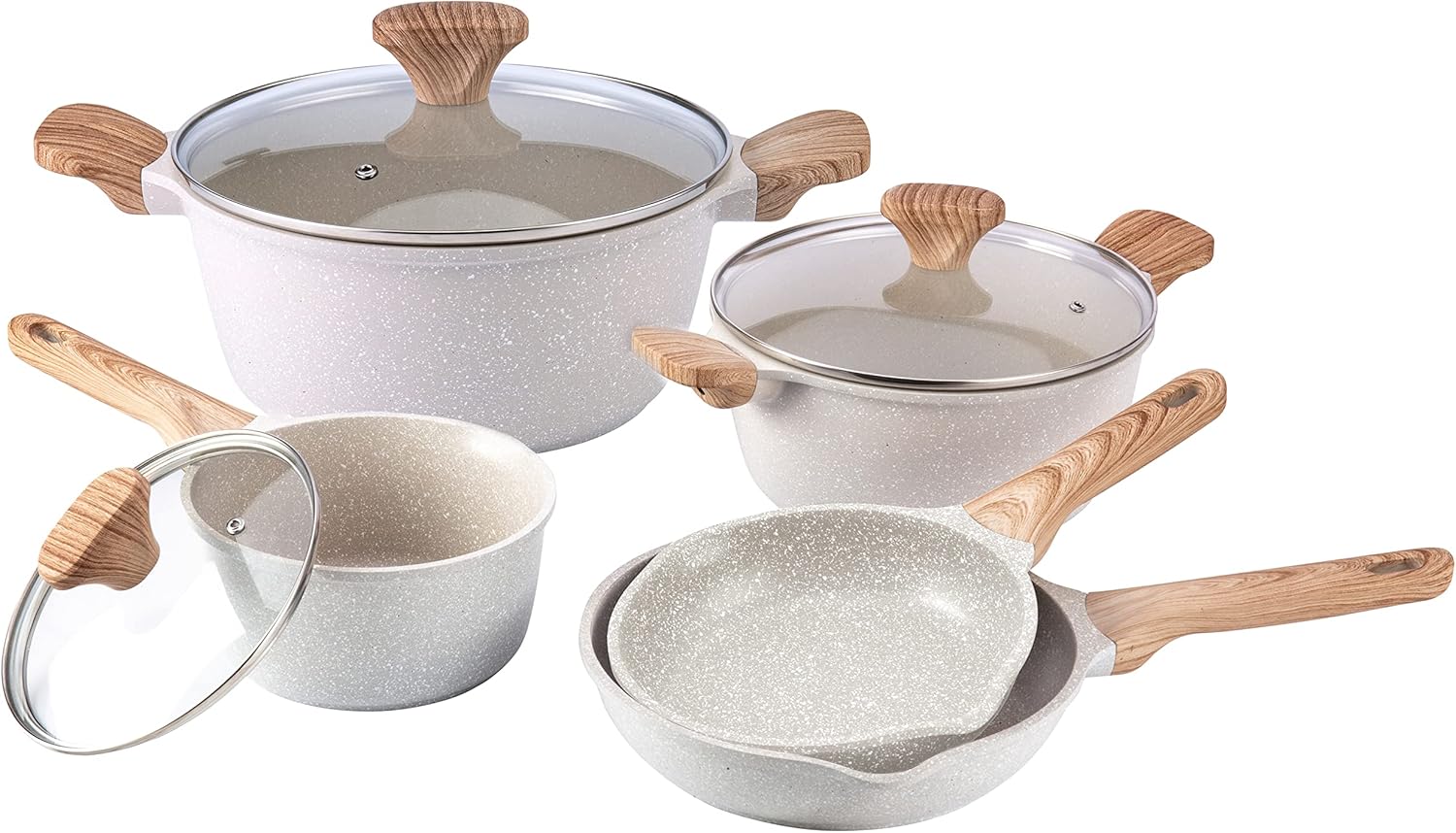 Country Kitchen Non-Stick Cast Aluminum Cookware Set - Durable Kitchen Cookware for Everyday Cooking, Cream, 13 Pc.
